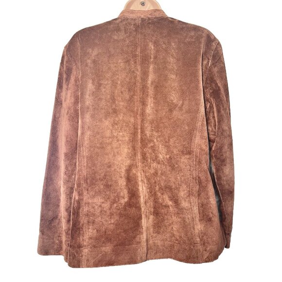 Chicos Sz 2 (12) Brown Suede Leather Jacket Blazer Asian Coin Style Women’s Coat - Picture 5 of 10